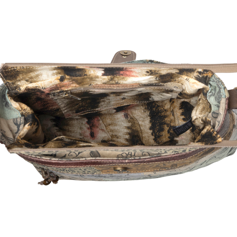 Myra Sageweave Vintage Shoulder Bag for Women in sage with patch detail
