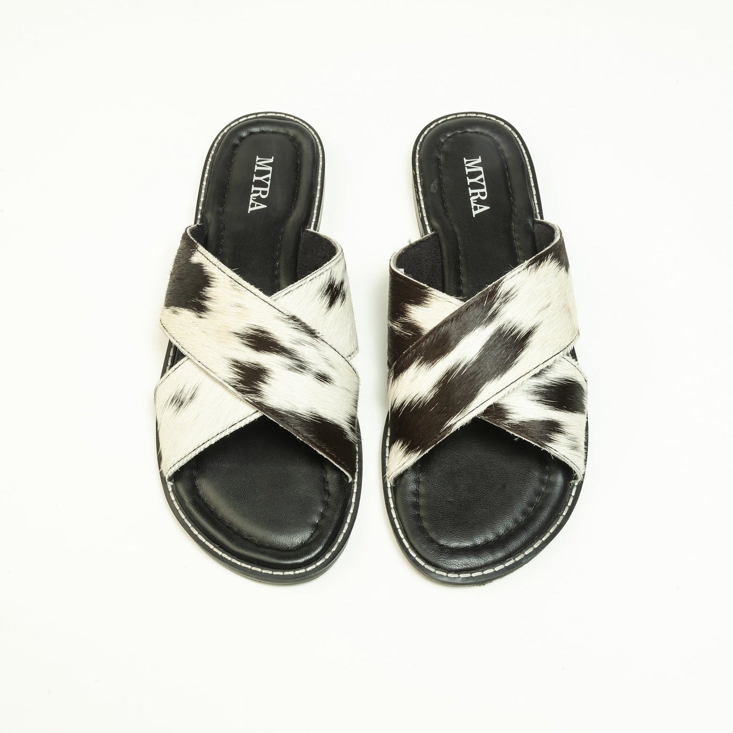 Myra El Paso Dawn Hairon Leather Sandals in Speckled White