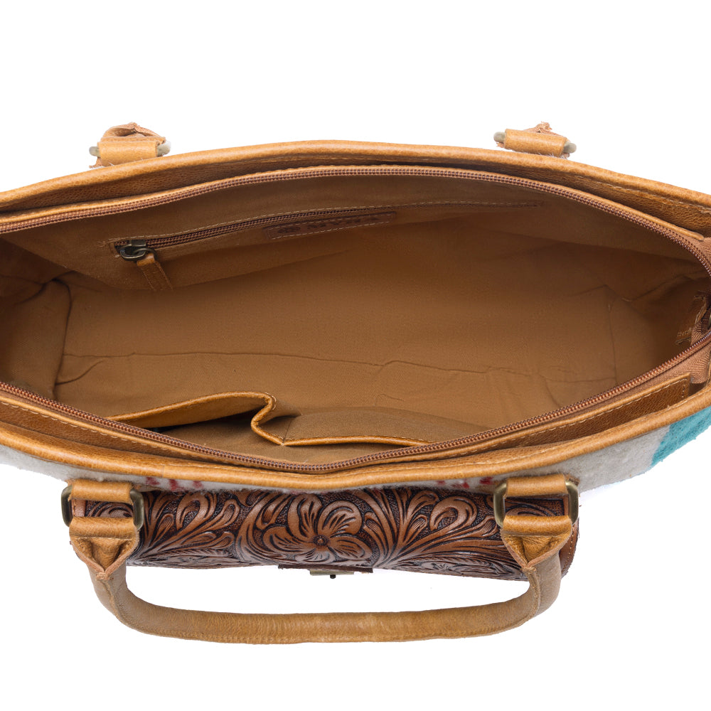 Myra Prairie Aztec Hairon Leather Bag with Front Pocket in Canyon Teal