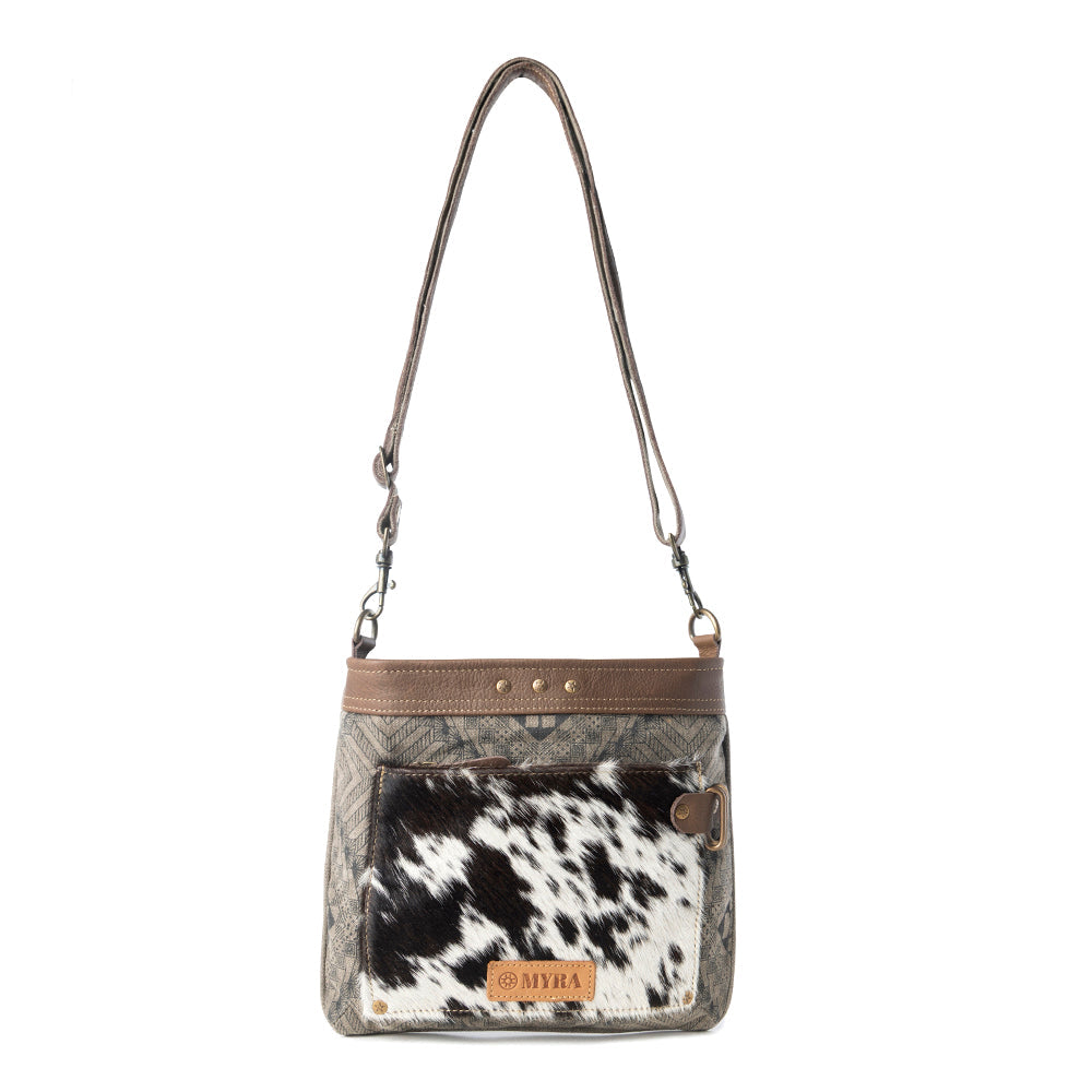 Myra Aztec Hide Western Crossbody Bag for Women in olive with hairon detail
