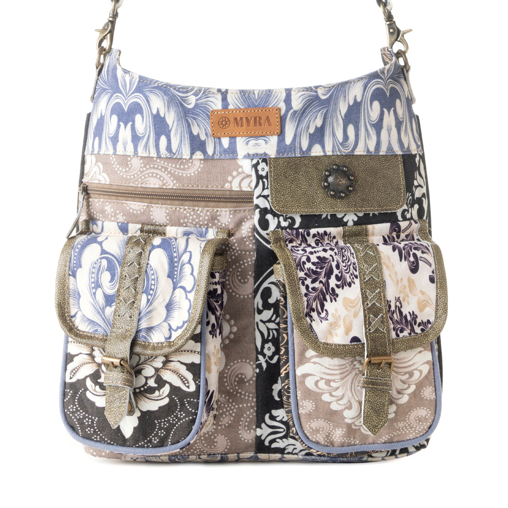 Myra Le Fleur Bel Cowgirl Shoulder Bag for Women in blue floral with leather and Concho details